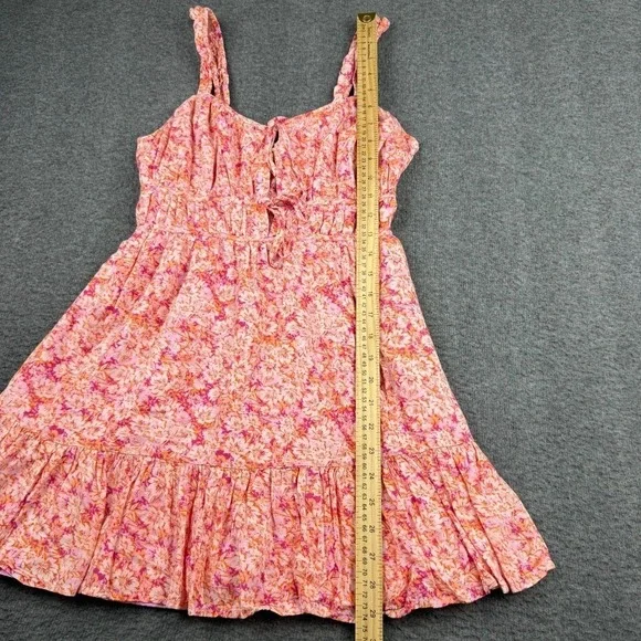 American Eagle Small Silky Tie-Front Mini Dress Pink Orange Floral Summer - Picture 8 of 8